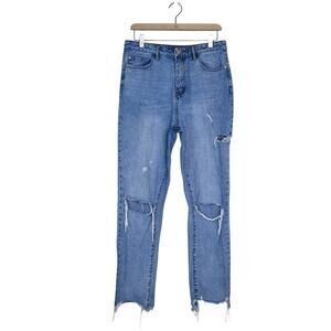 Misguided Womens 8 Straight Leg High Rise Distressed Jean